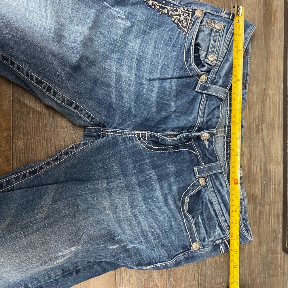 Miss Me Dark Blue Straight Leg Jeans Dark wash Jewled Distressed - Picture 5 of 9